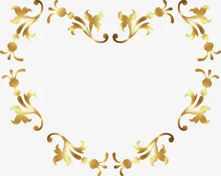 手绘金色藤蔓爱心免抠
