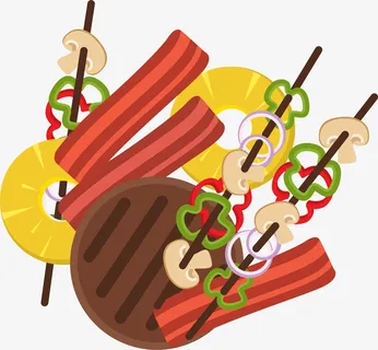 红色扁平烧烤肉串免抠