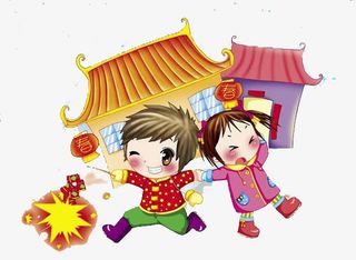 中国风小孩放烟花免抠