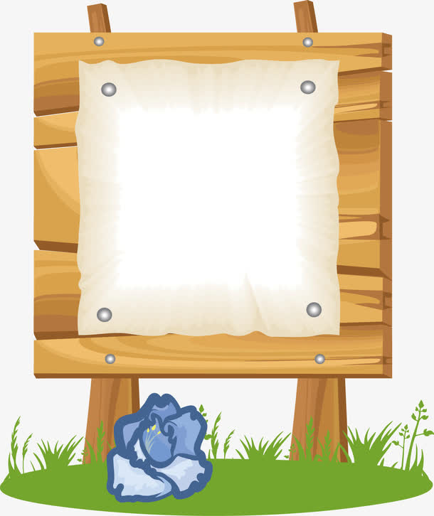 蓝色花朵告示板元素免抠