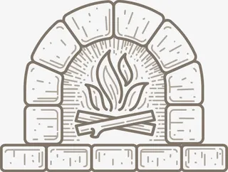 手绘素描壁炉火光图案免抠