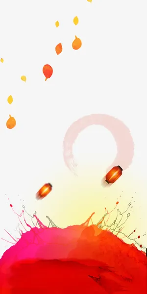 中国风水墨背景素材灯笼花瓣