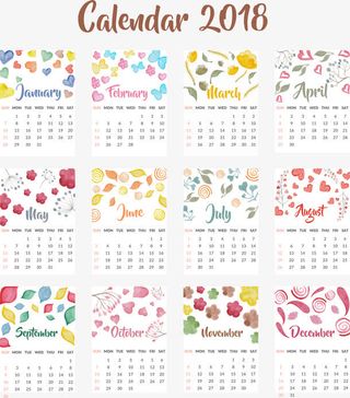 水彩手绘风年可爱台历免抠