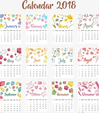 水彩手绘风年可爱台历免抠