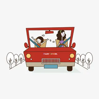 开车出游的幸福母女免抠