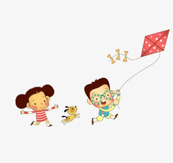可爱的小孩子放风筝素材免抠