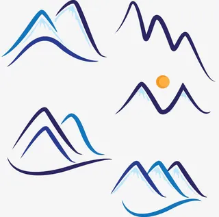 手绘蓝色简约山免抠