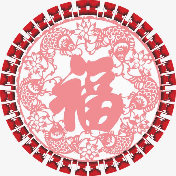 红色花纹免抠