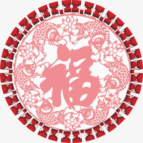 红色花纹免抠