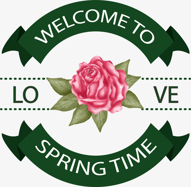 欢迎来到春天绿色条幅免抠