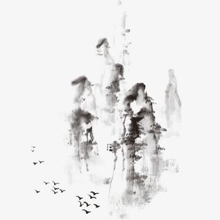 水墨山水意境图免抠
