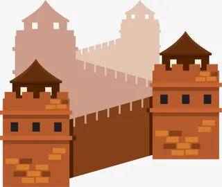 卡通扁平中国万里长城免抠