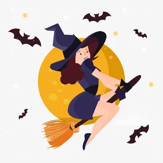 卡通骑魔法扫帚的女巫矢量图免抠 卡通骑魔法扫帚的女巫矢量图免抠