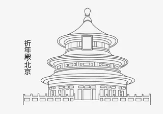 黑白建筑手绘免抠