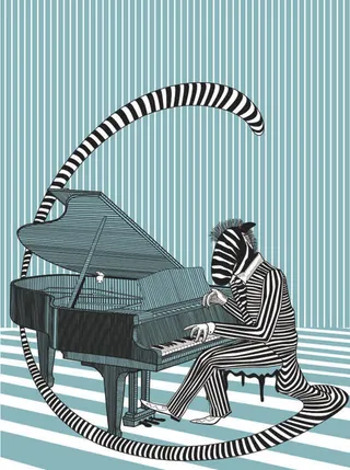 条纹斑马钢琴弯曲免抠