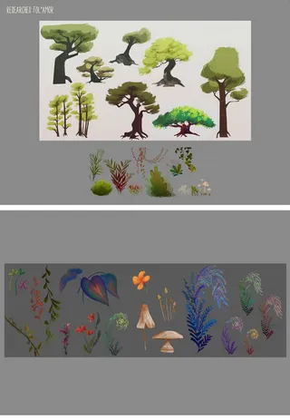 手绘各种绿色植物免抠