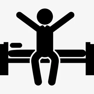 男人醒来的早晨，坐在床上伸展双臂，图标免抠