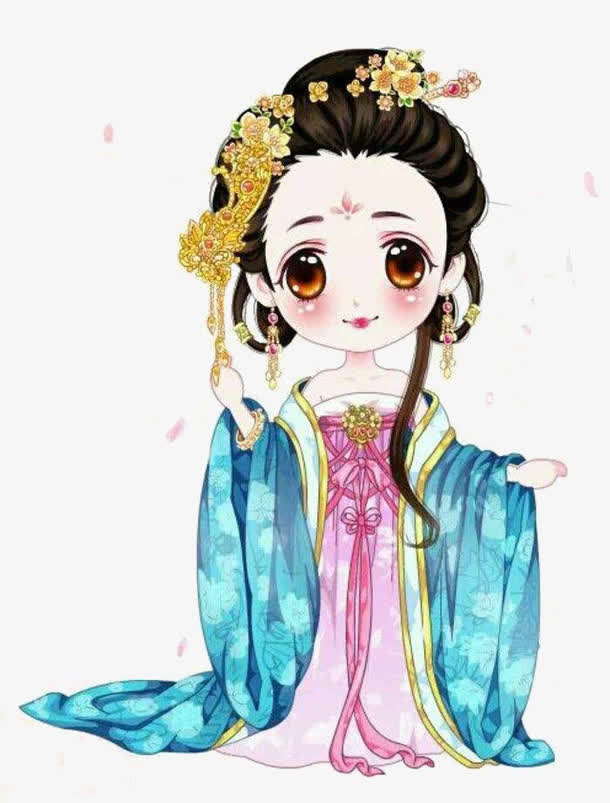 手绘大头唐朝大眼睛少女免抠