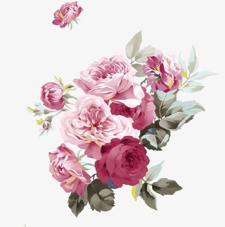 红色简约花团锦簇装饰图案免抠