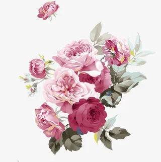 红色简约花团锦簇装饰图案免抠