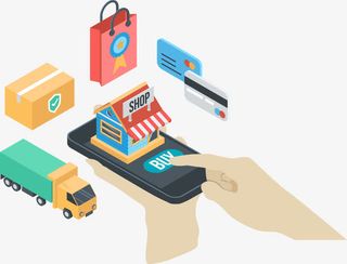 矢量手绘线上购物免抠