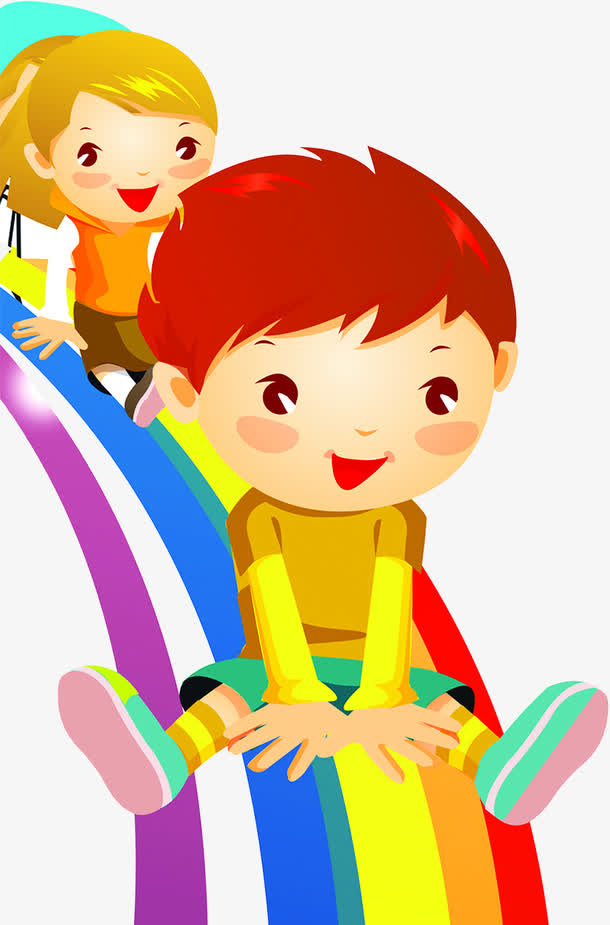 卡通小孩彩虹滑梯免抠