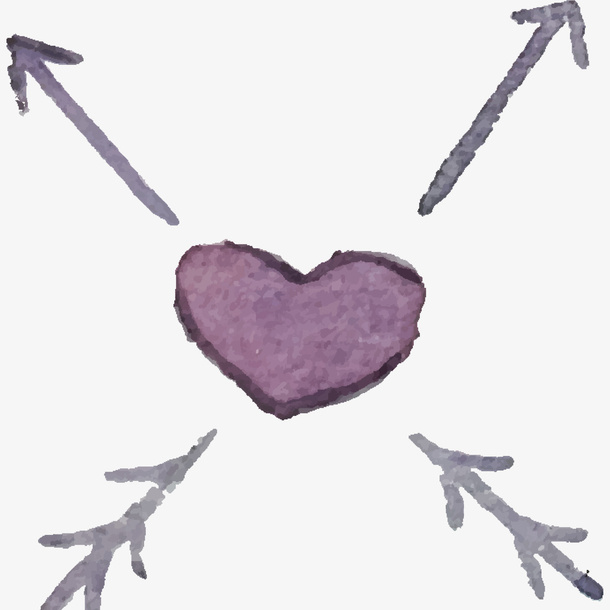 矢量水彩紫色箭头爱心素材免抠