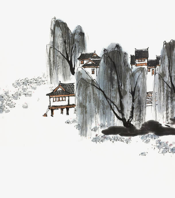水墨垂柳免抠