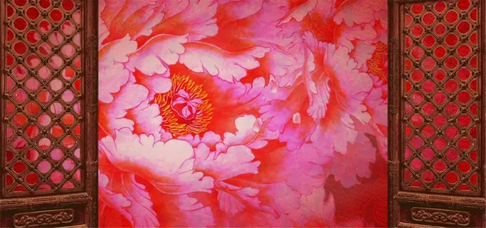 中国风牡丹屏风高清