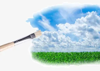 水彩绘画蓝天白云免抠