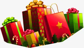 手绘红绿色礼盒金秋免抠