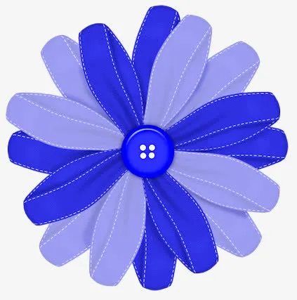 蓝色纽扣布带鲜花免抠