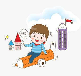 坐在铅笔上的男孩免抠