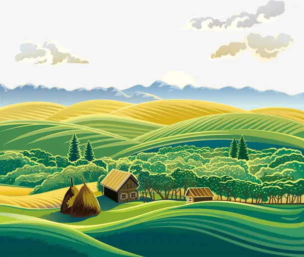 黄绿交接的农村风光免抠