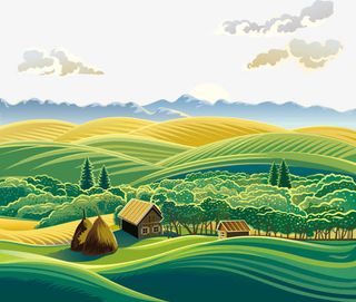 黄绿交接的农村风光免抠