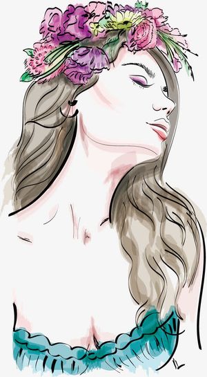 时尚卡通手绘美女图片免抠