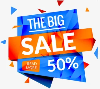 蓝橙色促销标签免抠