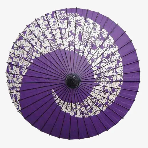 紫色白花油纸伞免抠