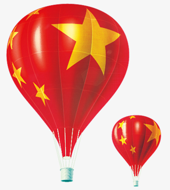 红黄色漂浮的五星气球免抠