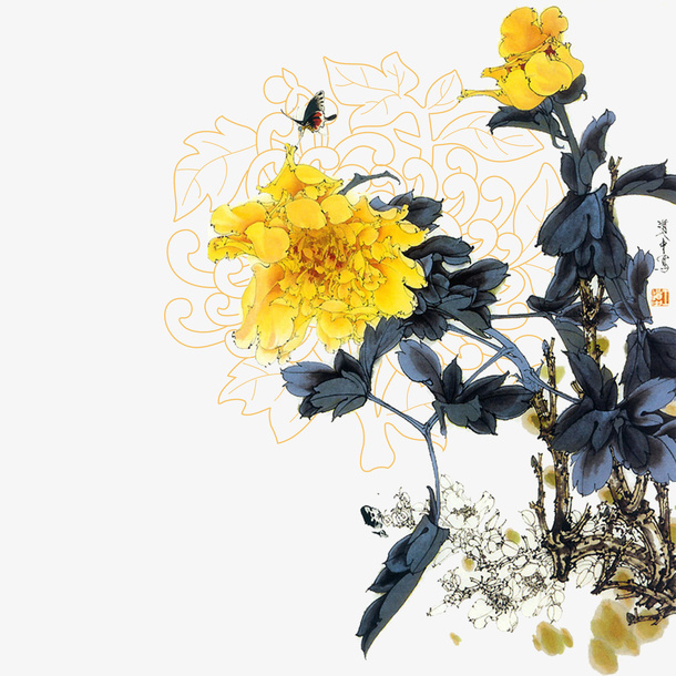 国潮菊花花纹免抠