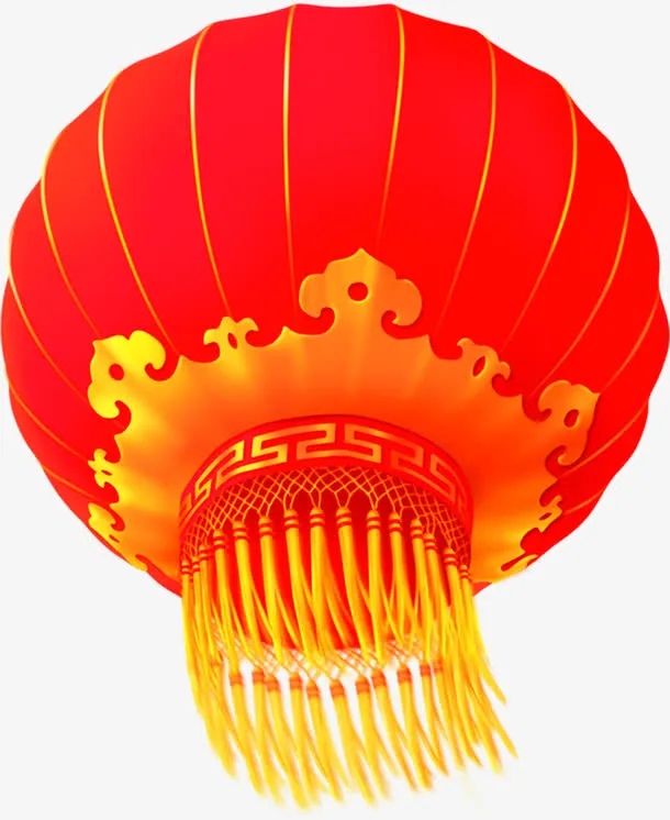 手绘红色花纹新年灯笼装饰免抠