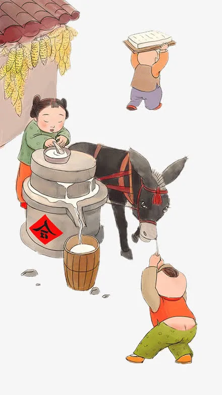 传统春节古典人物磨豆子免抠