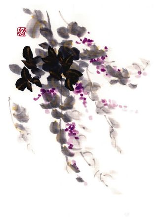 古典水墨鲜花国画免抠