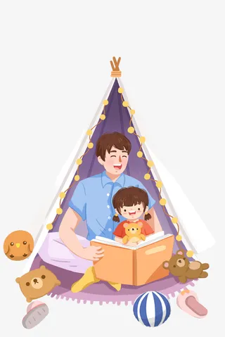 父亲节父亲陪女儿看书免抠