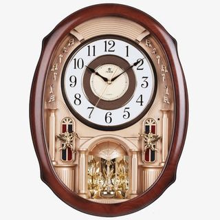 木质椭圆形挂表免抠