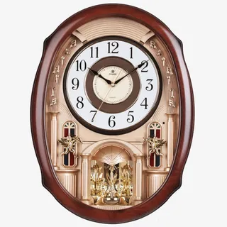 木质椭圆形挂表免抠