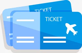 蓝色卡通飞机票装饰图案免抠