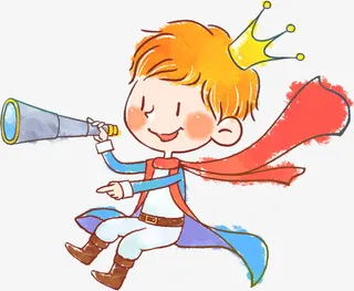 手绘小王子望远镜皇冠免抠