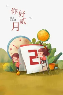 你好二月艺术字手绘日历创意装饰元素图免抠手绘/卡通手绘元素 你好二月艺术字手绘日历创意装饰元素图免抠手绘/卡通手绘元素