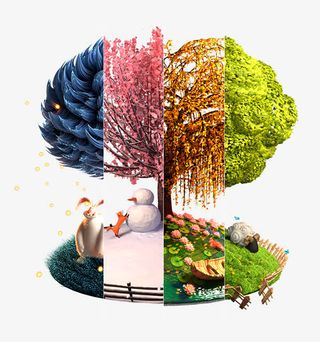 大树绿树兔子雪人免抠